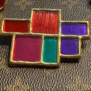 Vintage resin Modern geometric multi-colored brooch and earrings